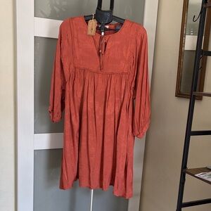 NATURAL LIFE Rust Orange Long Sleeve Peasant Tunic Dress